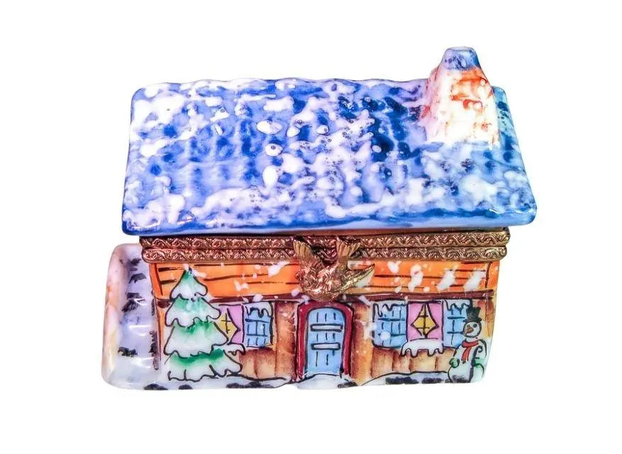 Winter House in Snow Christmas House Porcelain Limoges xmas theme winter French Trinket Box