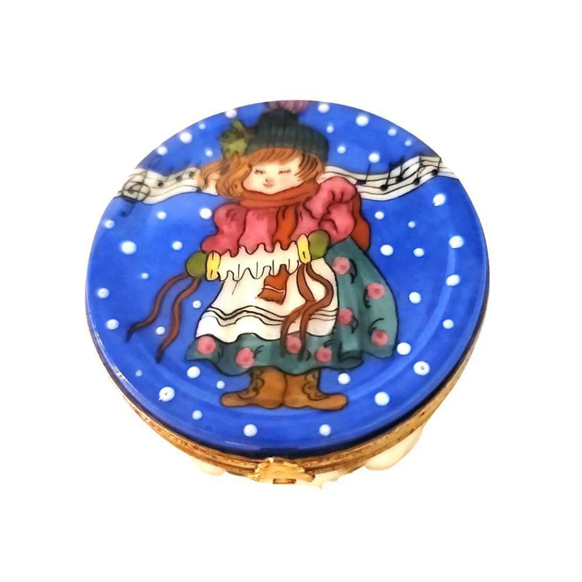 Winter Snow Drum Caroler Box Porcelain Limoges xmas theme christmas limoges box winter French Trinket Box