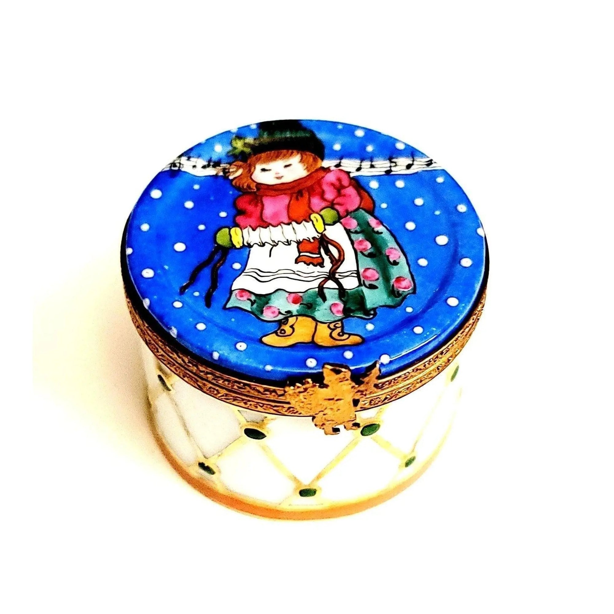 Winter Snow Drum Caroler Box Porcelain Limoges xmas theme christmas limoges box winter French Trinket Box