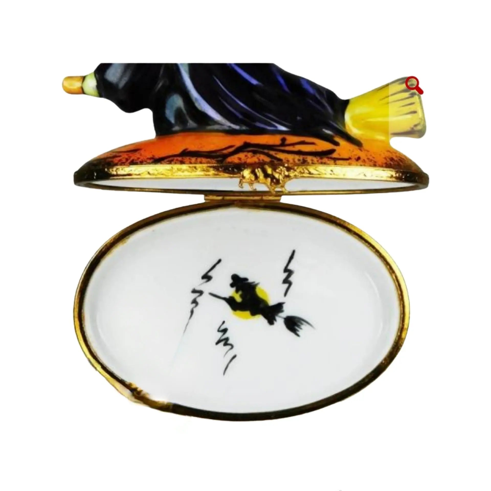 Witch Riding Broom Porcelain Limoges Halloween French Trinket Box