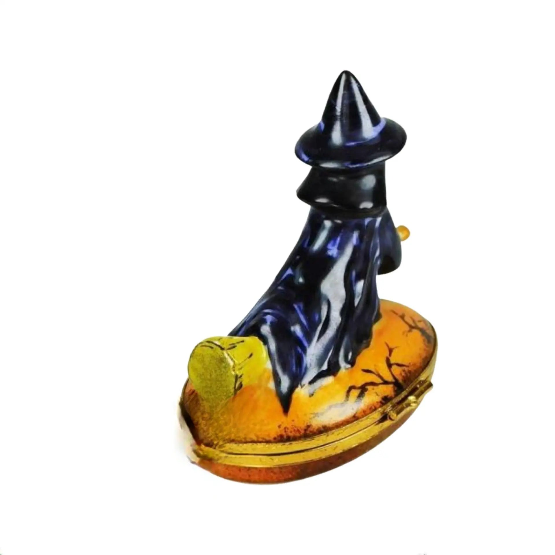 Witch Riding Broom Porcelain Limoges Halloween French Trinket Box
