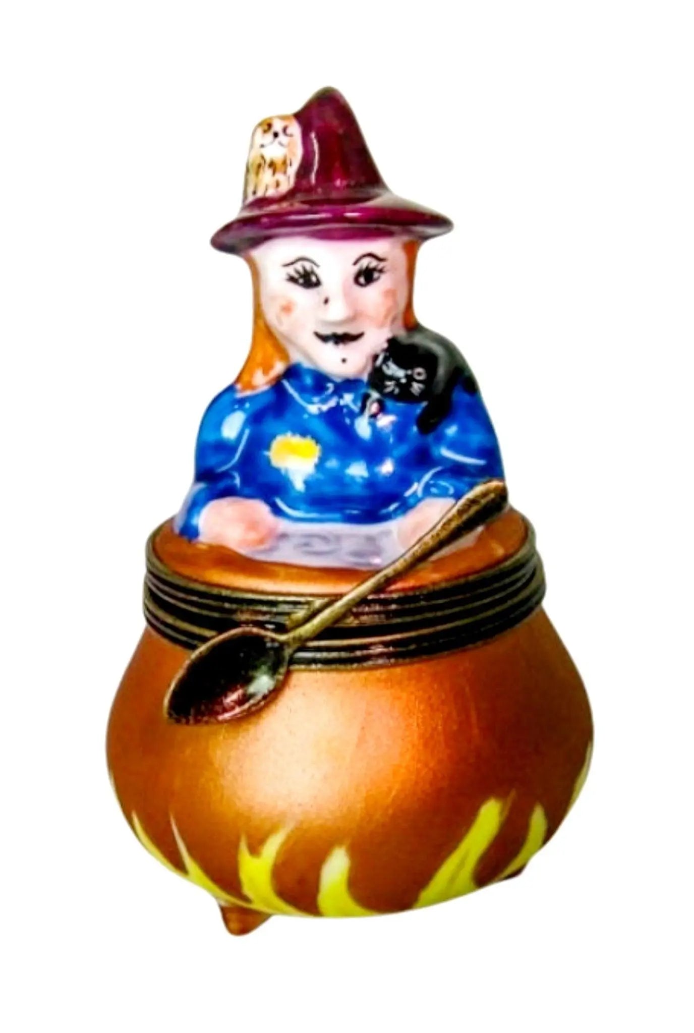 Witch in Cauldron Porcelain Limoges halloween witch French Trinket Box