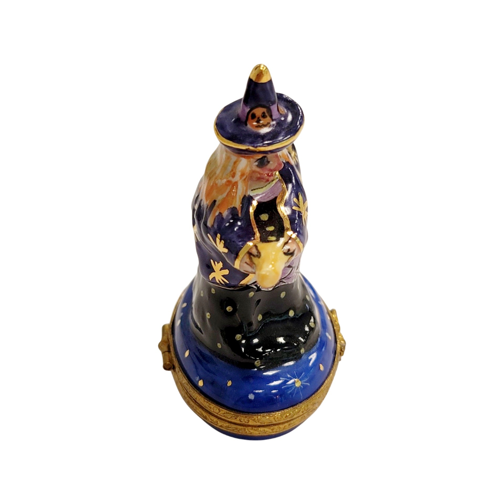 Witch on Broom Figurine Porcelain Limoges halloween French Trinket Box