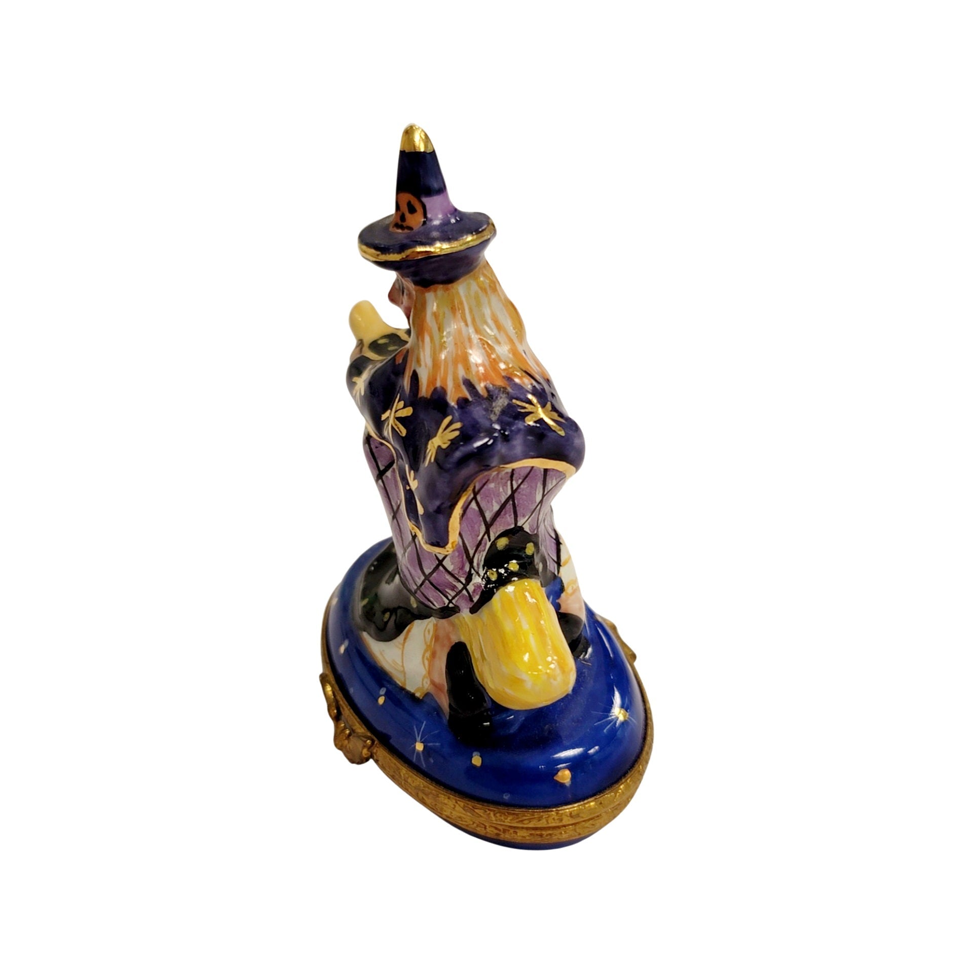Witch on Broom Figurine Porcelain Limoges halloween French Trinket Box