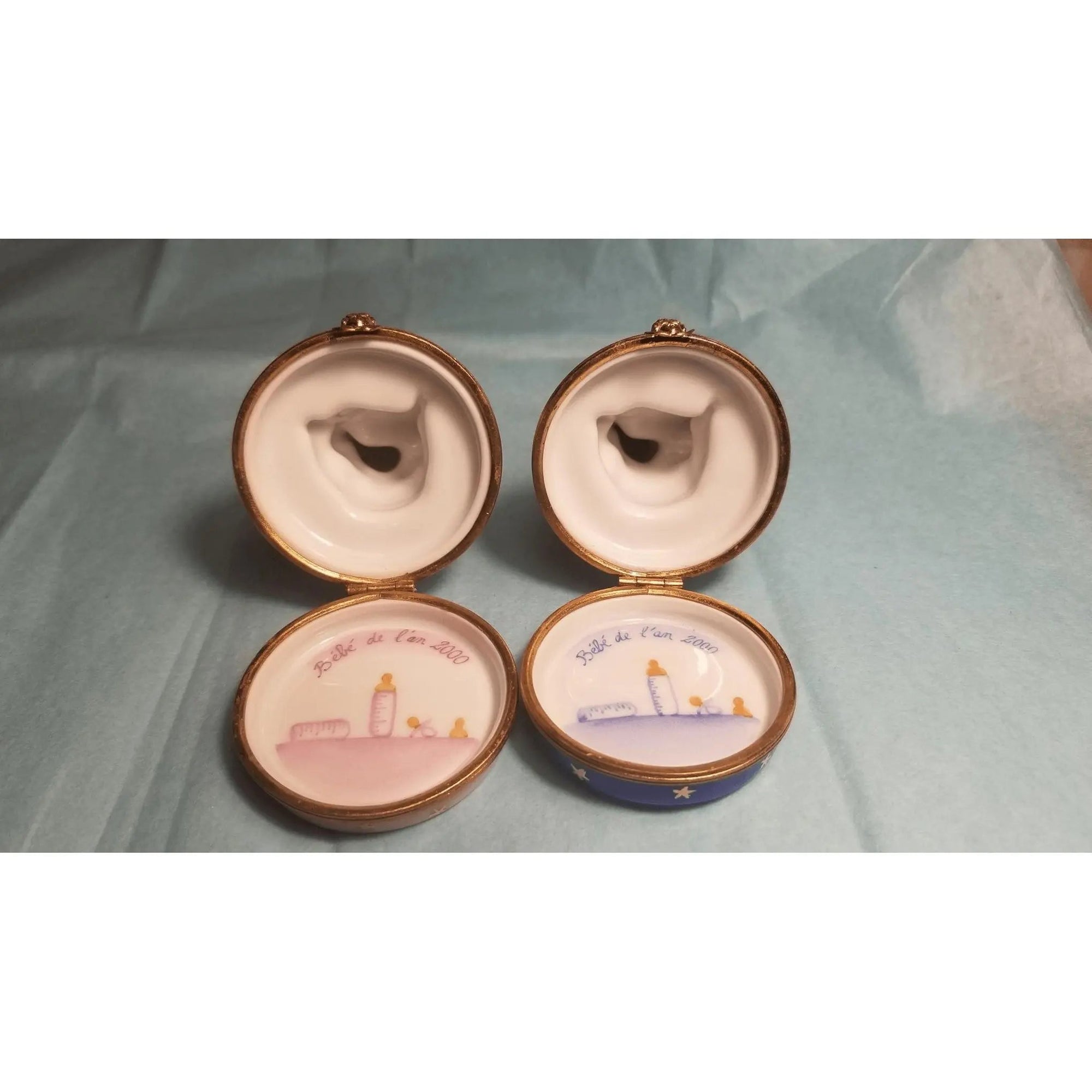 Year 2000 Cherubic Figurines Porcelain Limoges Babies Figurine French Trinket Box