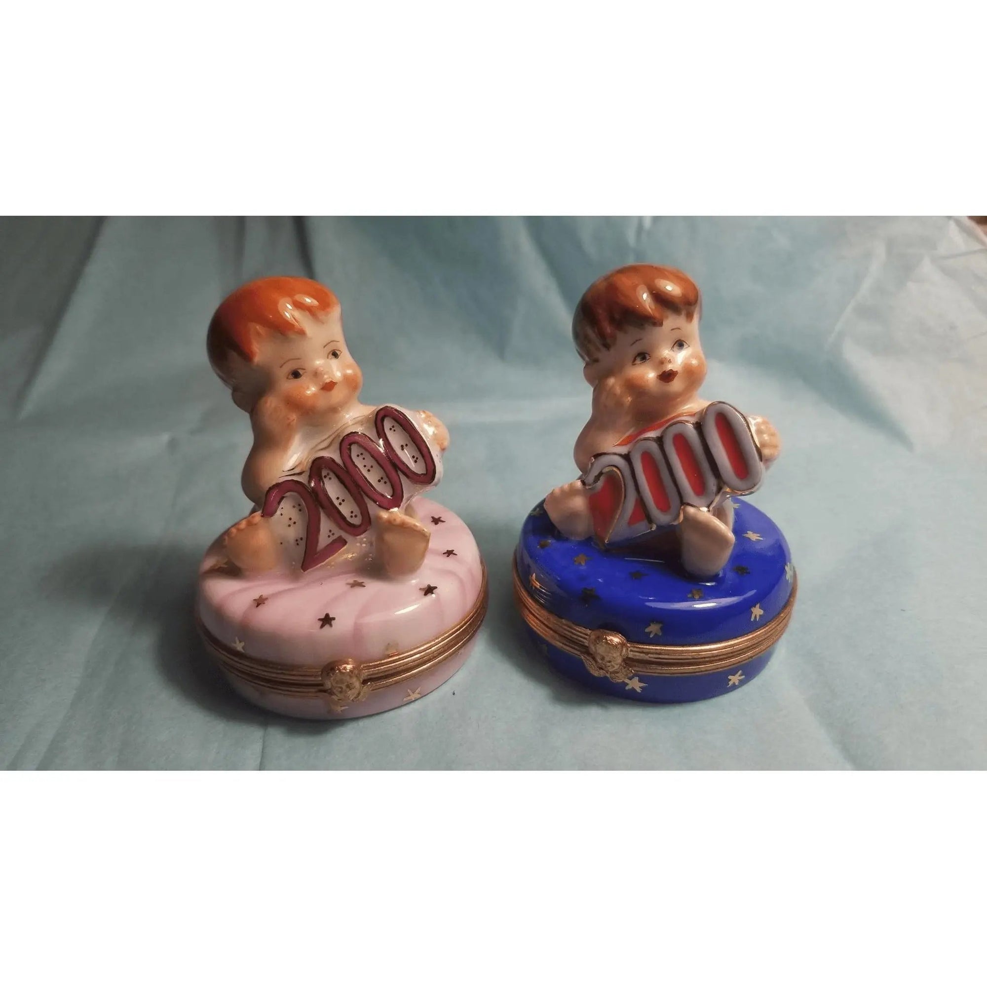 Year 2000 Cherubic Figurines Porcelain Limoges Babies Figurine French Trinket Box