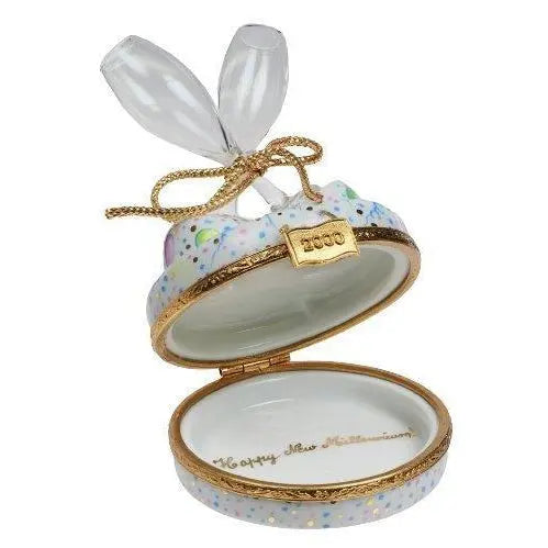 Year 2000 Millineum Champagne Glasses Porcelain Limoges wine French Trinket Box