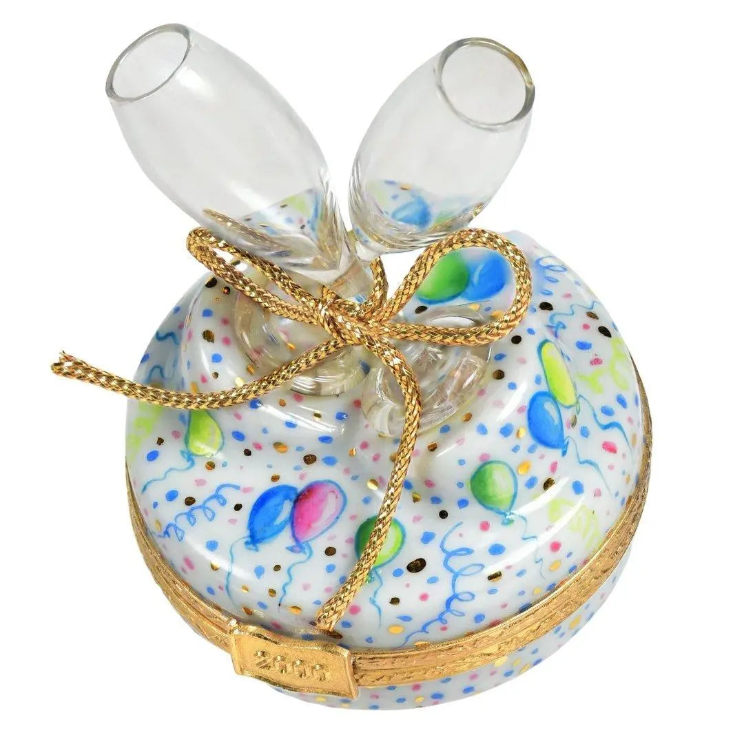 Year 2000 Millineum Champagne Glasses Porcelain Limoges wine French Trinket Box