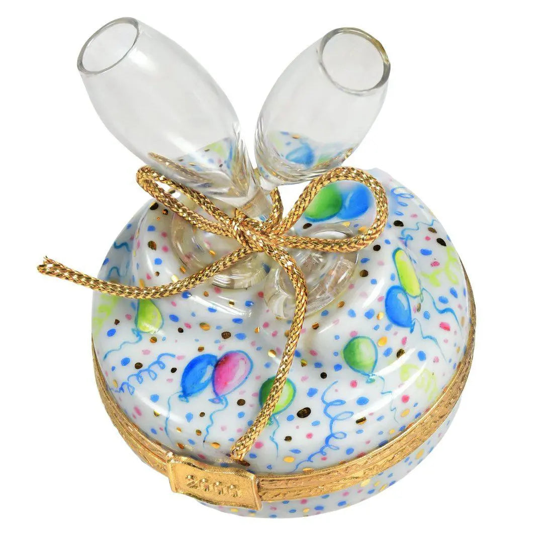 Year 2000 Millineum Champagne Glasses Porcelain Limoges wine French Trinket Box