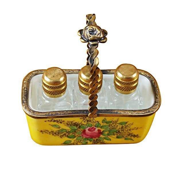 Yellow Basket with Three Bottles limoges box Porcelain Limoges French Trinket Box