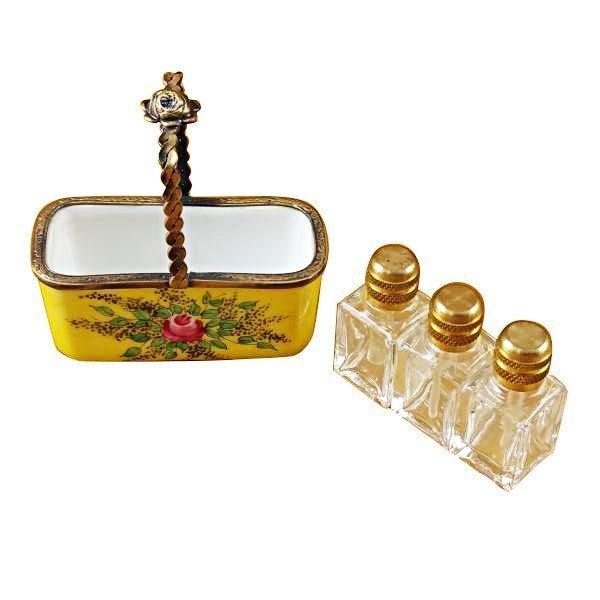 Yellow Basket with Three Bottles limoges box Porcelain Limoges French Trinket Box