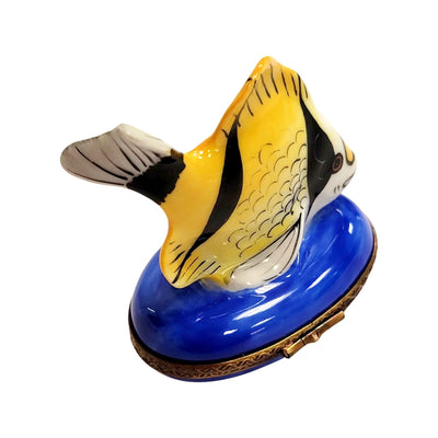 Yellow Black Tropical Fish Figurine Porcelain Limoges fish ocean beach LIMOGES BOXES French Trinket Box