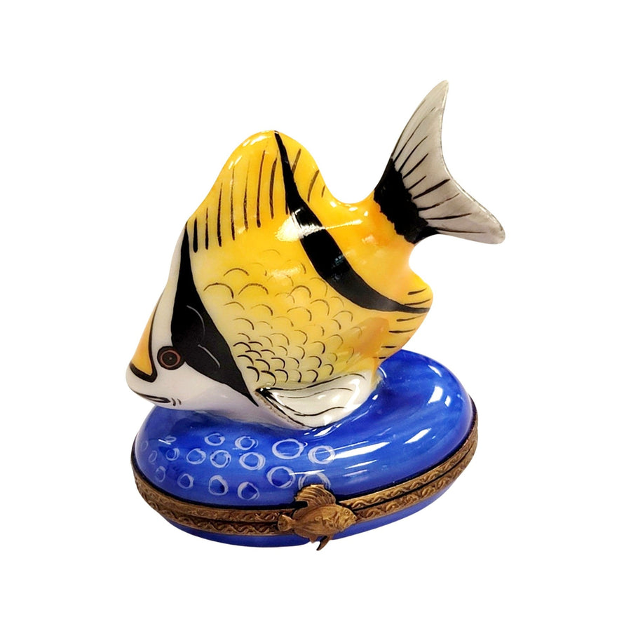 Yellow Black Tropical Fish Figurine Porcelain Limoges fish ocean beach LIMOGES BOXES French Trinket Box