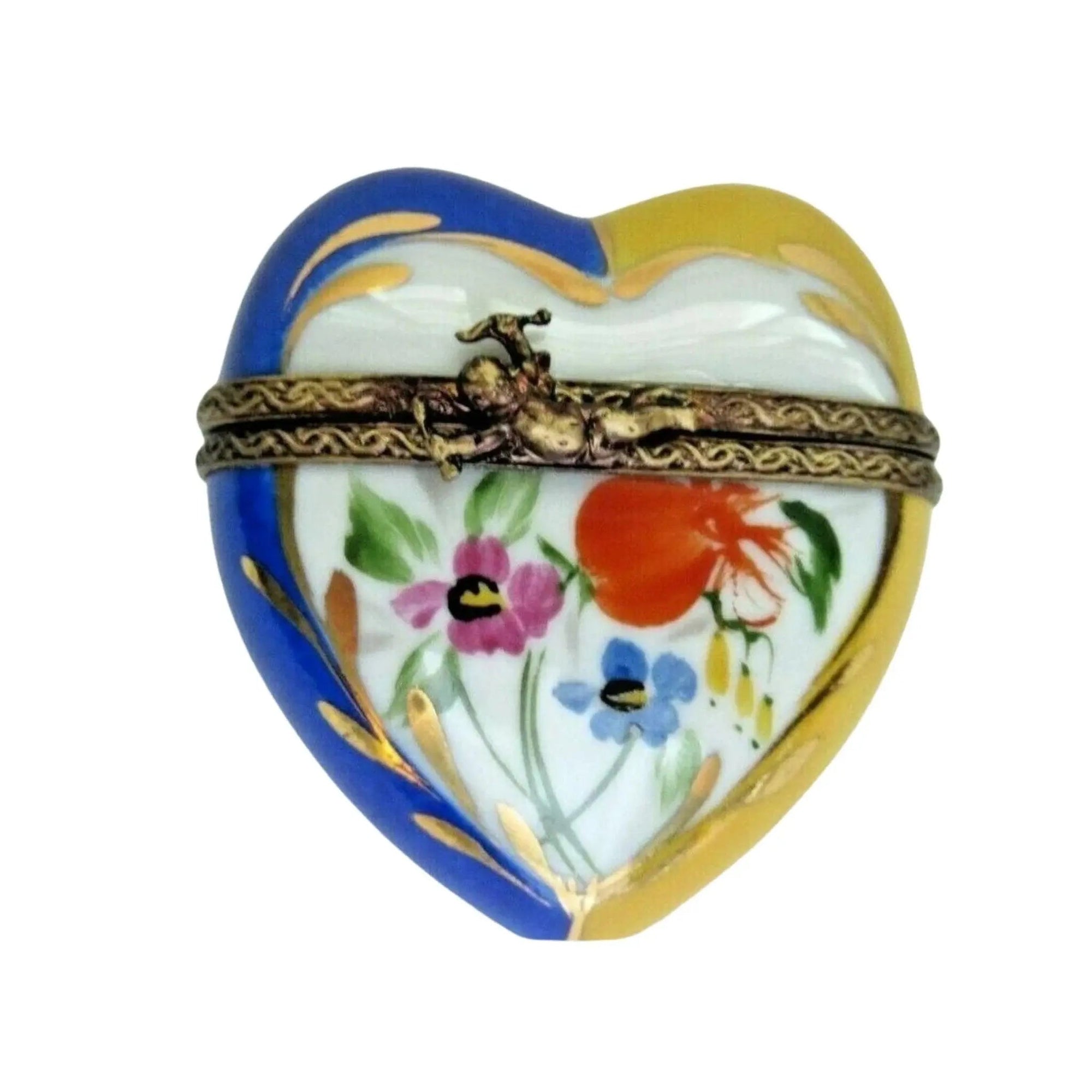 Yellow Blue Heart Porcelain Limoges heart special Limoges Box French Trinket Box