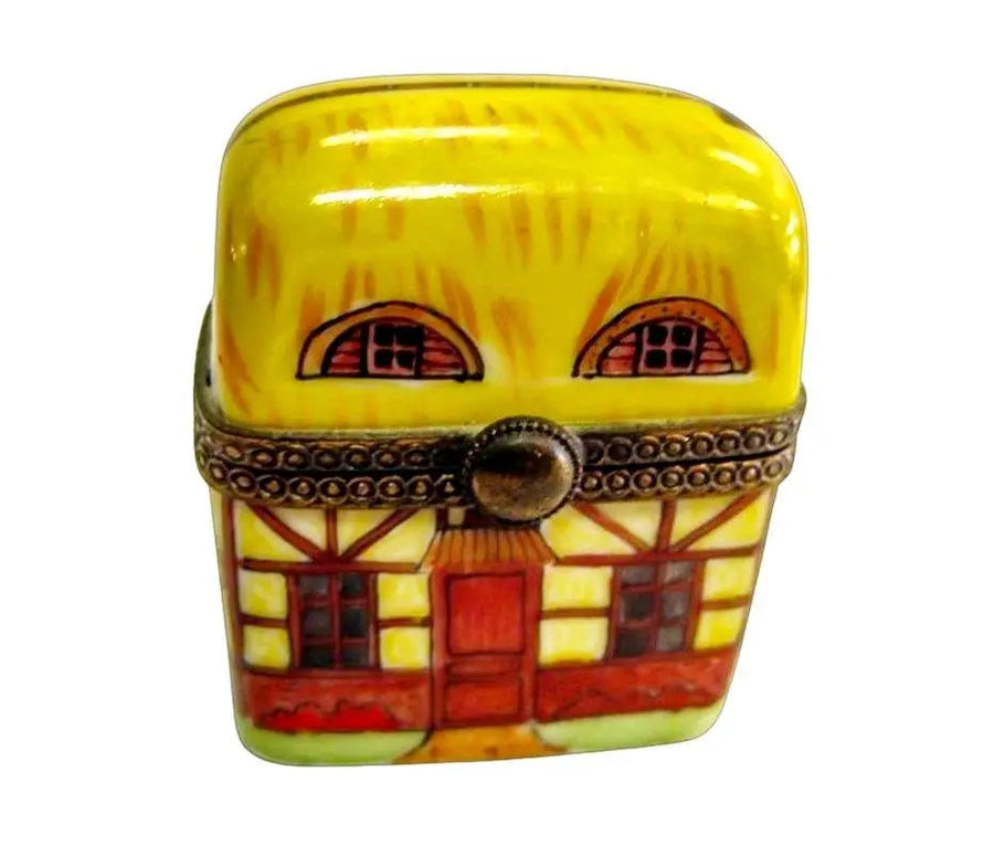 Yellow Cottage House Home Porcelain Limoges home French Trinket Box