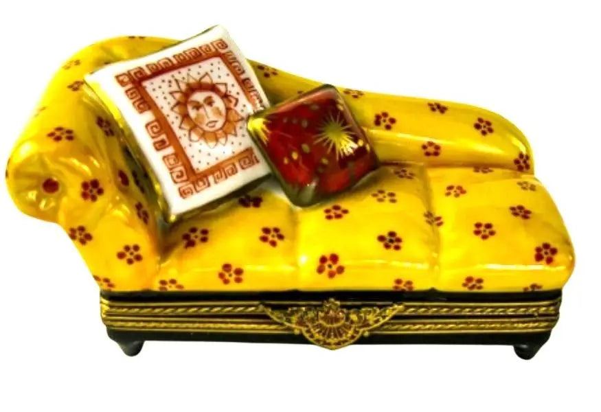 Yellow Couch Porcelain Limoges furniture French Trinket Box