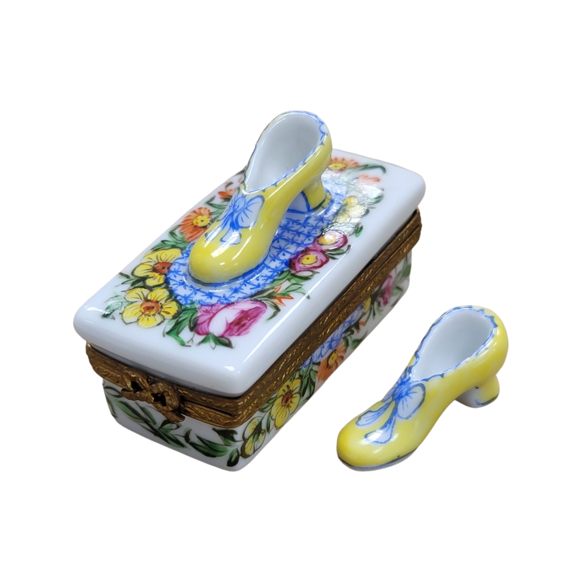 Yellow Floral Shoe Limoges Box Porcelain Limoges shoes fashion figurine LIMOGES BOXES French Trinket Box