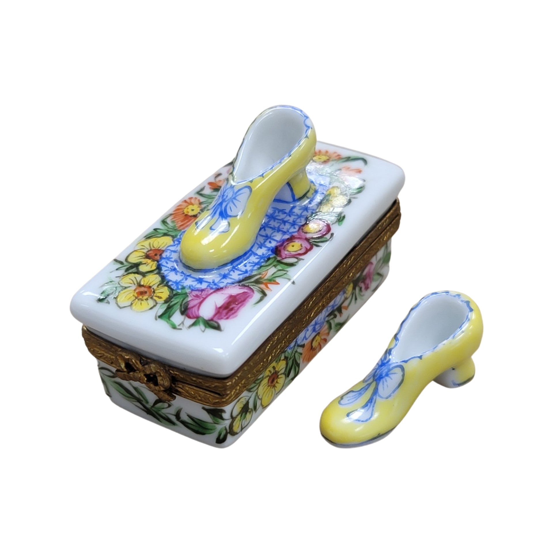 Yellow Floral Shoe Limoges Box Porcelain Limoges shoes fashion figurine LIMOGES BOXES French Trinket Box