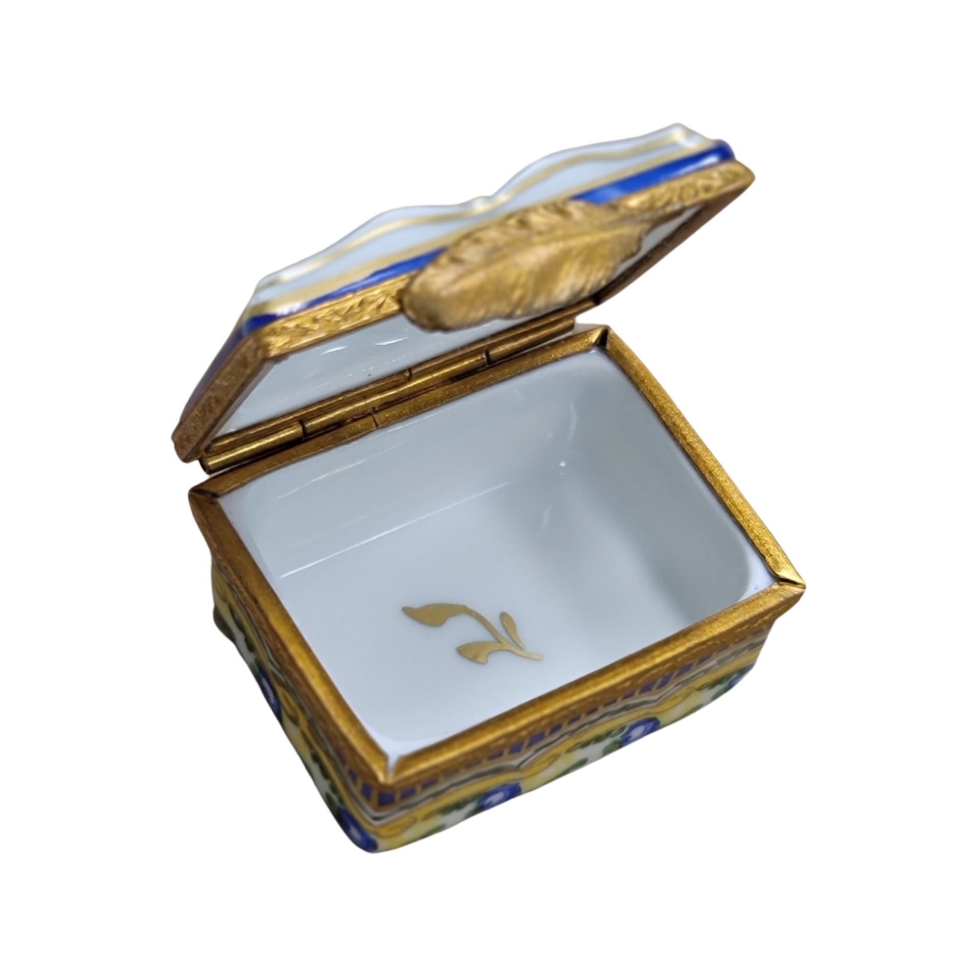 Yellow Light Blue Book Box Porcelain Limoges LIMOGES BOXES traditional book French Trinket Box