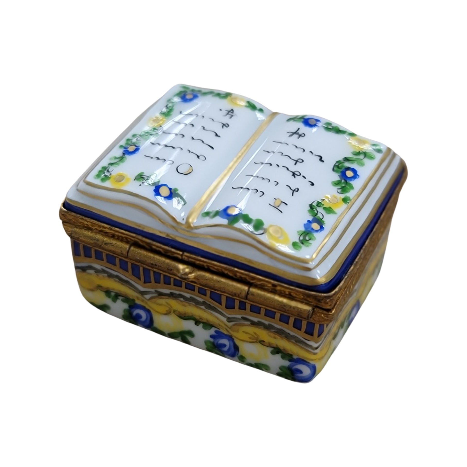 Yellow Light Blue Book Box Porcelain Limoges LIMOGES BOXES traditional book French Trinket Box