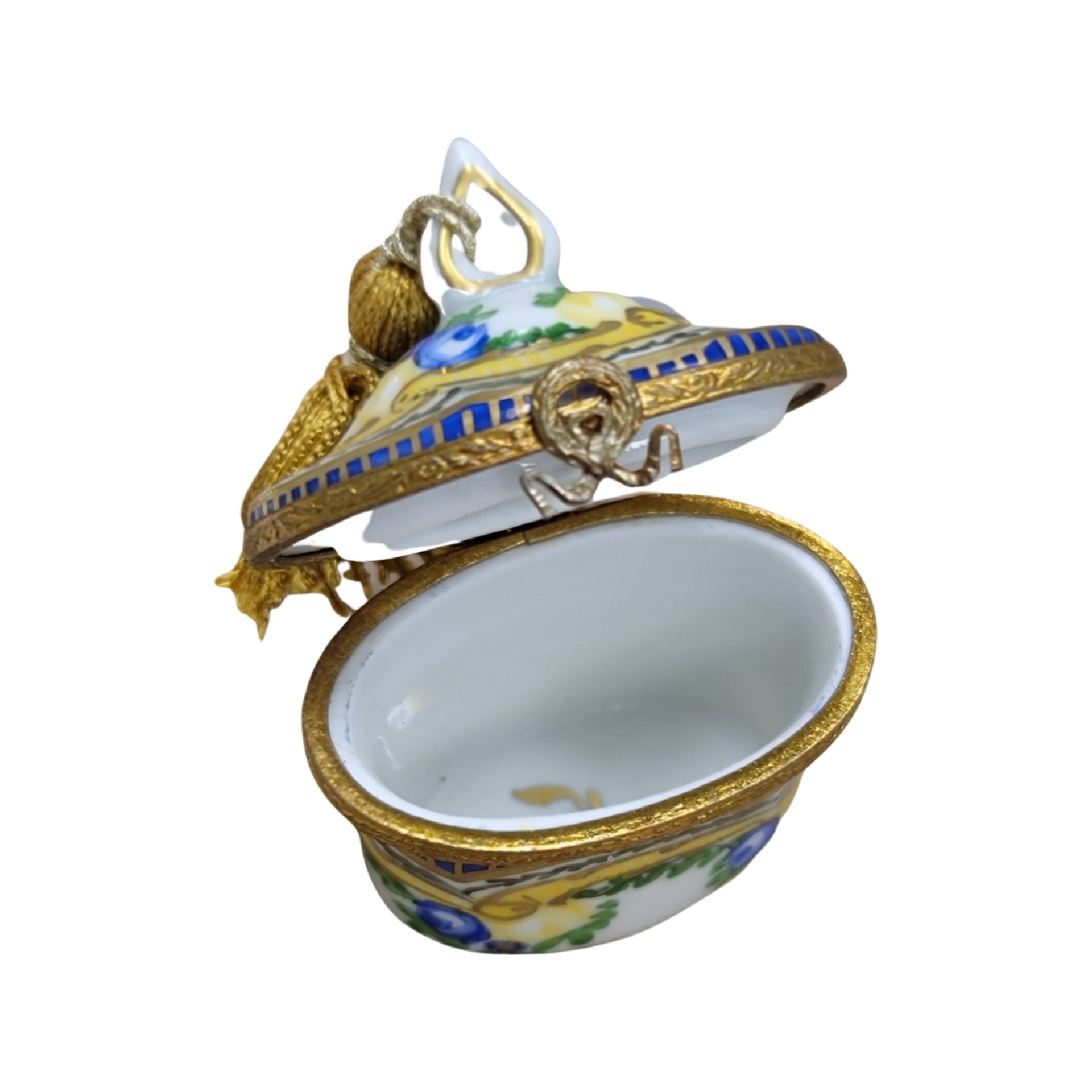 Yellow Blue Porcelain Treasure Porcelain Limoges LIMOGES BOXES traditional French Trinket Box