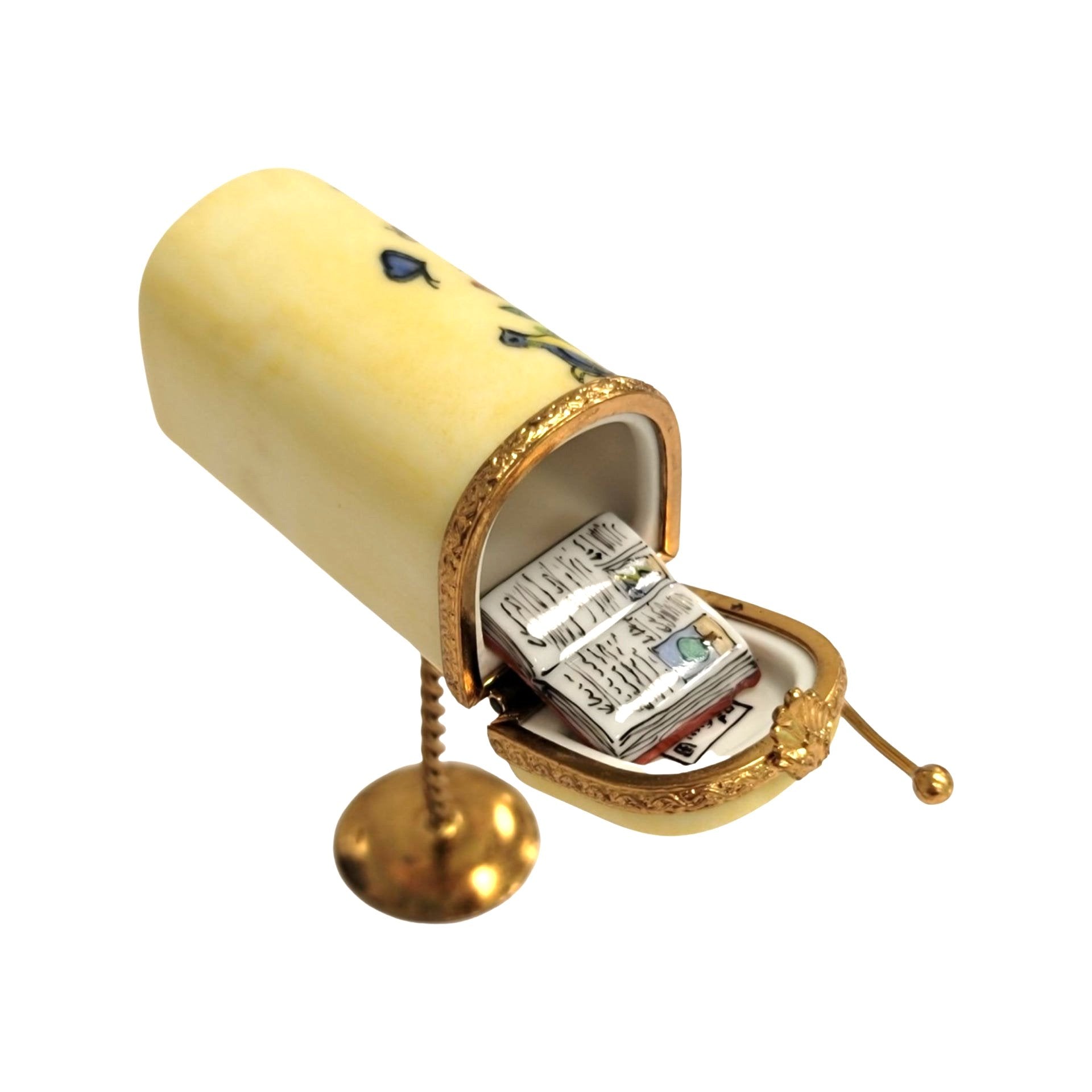 Yellow Mailbox With Book Limoges Box Porcelain Limoges Garden home French Trinket Box