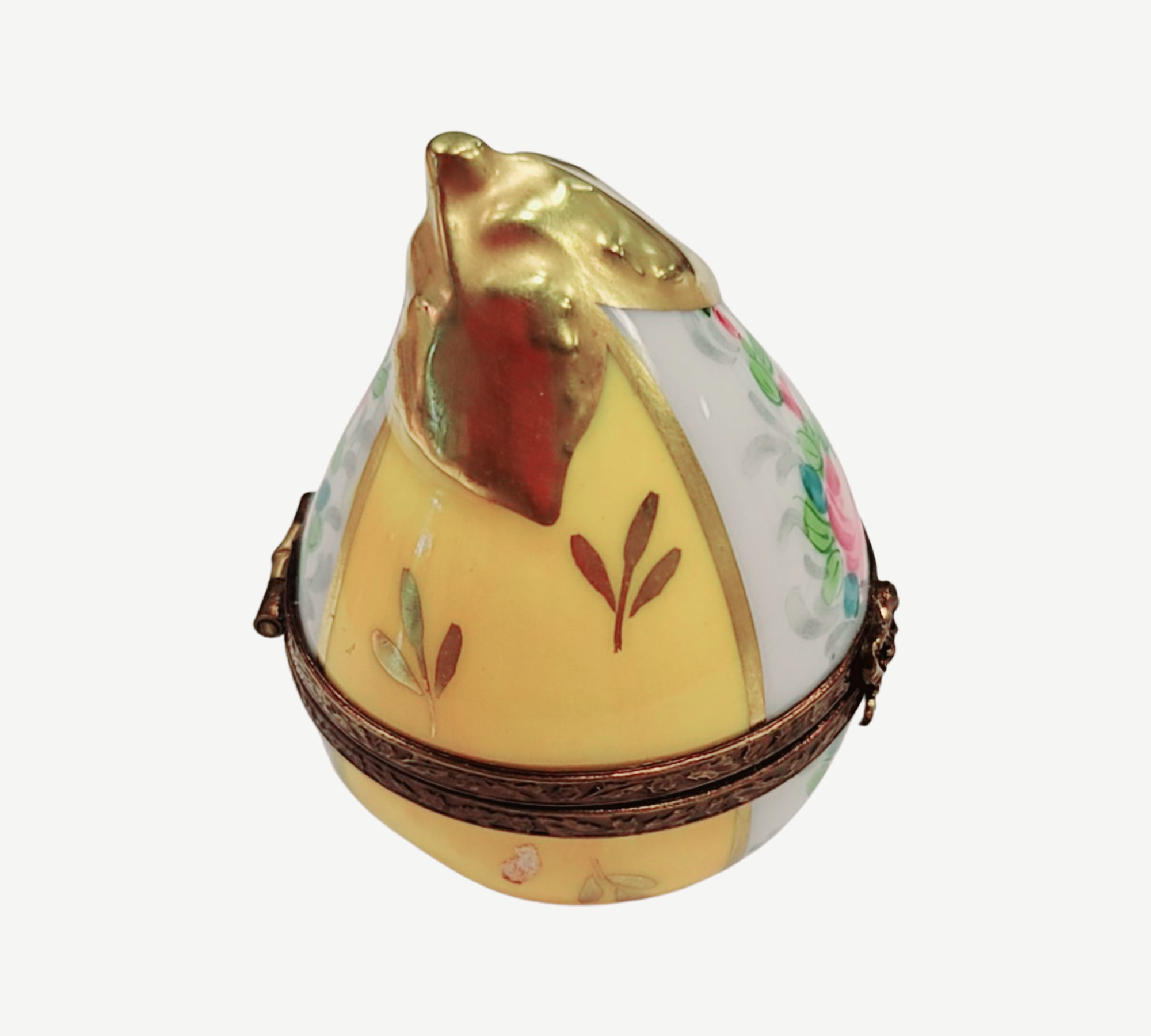 Yellow Pear Floral Limoges Box Porcelain Limoges fruit Vegetable French Trinket Box