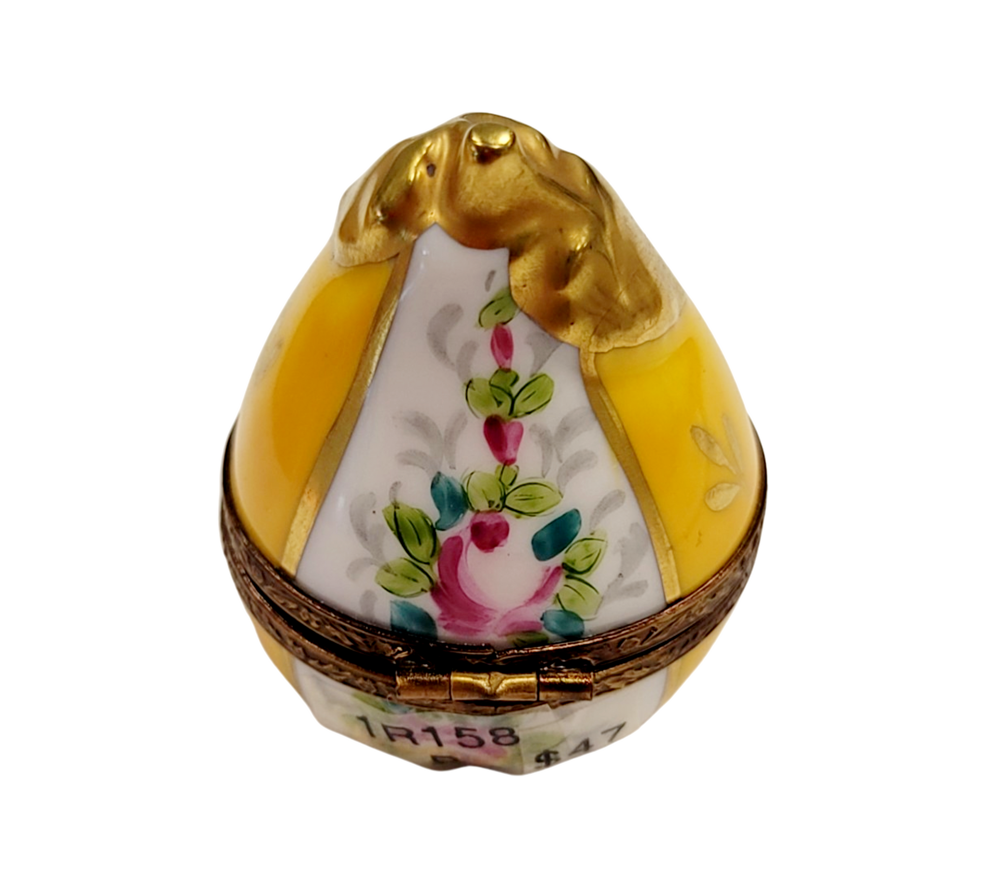 Yellow Pear Floral Limoges Box Porcelain Limoges fruit Vegetable French Trinket Box