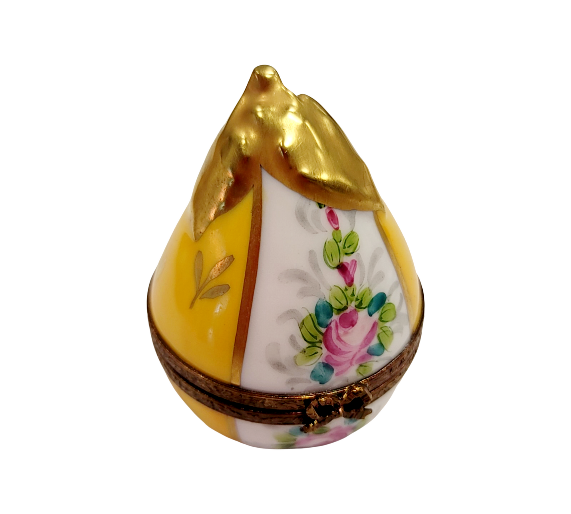 Yellow Pear Floral Limoges Box Porcelain Limoges fruit Vegetable French Trinket Box