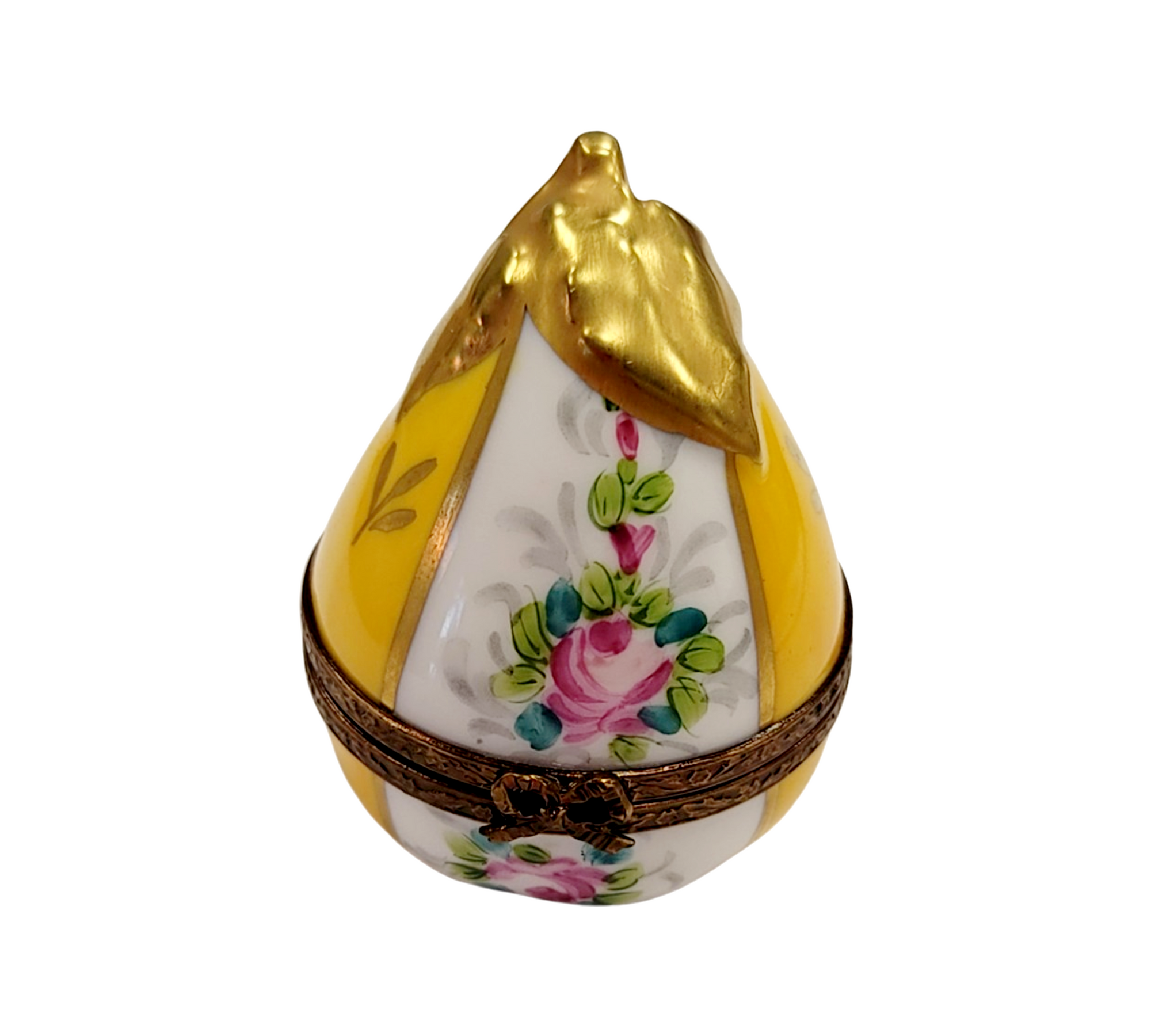 Yellow Pear Floral Limoges Box Porcelain Limoges fruit Vegetable French Trinket Box