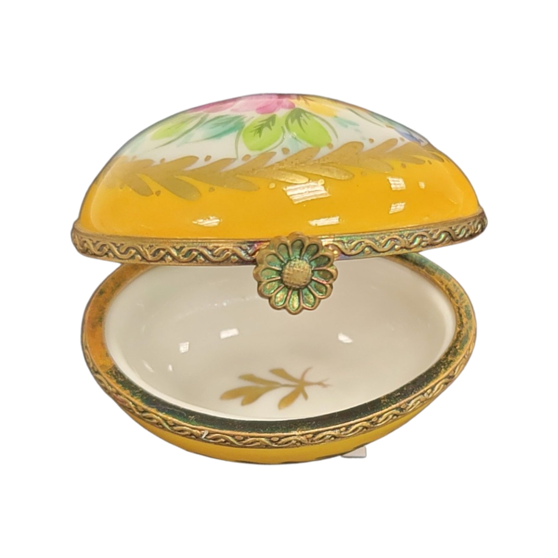 Yellow Porcelain Egg Box Porcelain Limoges egg LIMOGES BOXES French Trinket Box