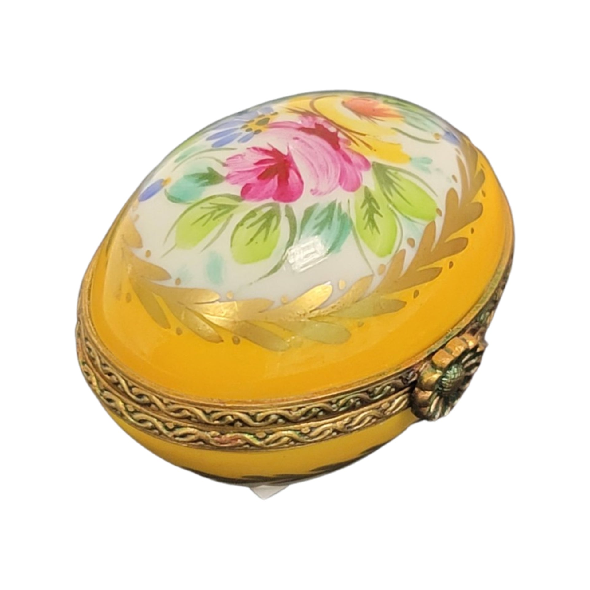 Yellow Porcelain Egg Box Porcelain Limoges egg LIMOGES BOXES French Trinket Box