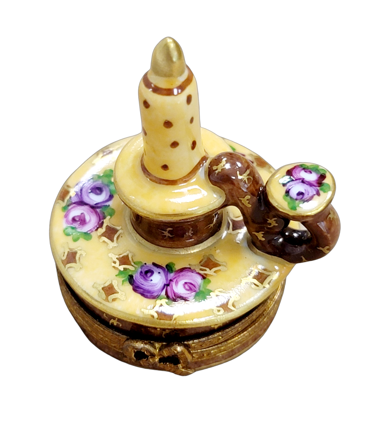 Yellow Roses Candle Stick Box Porcelain Limoges home French Trinket Box