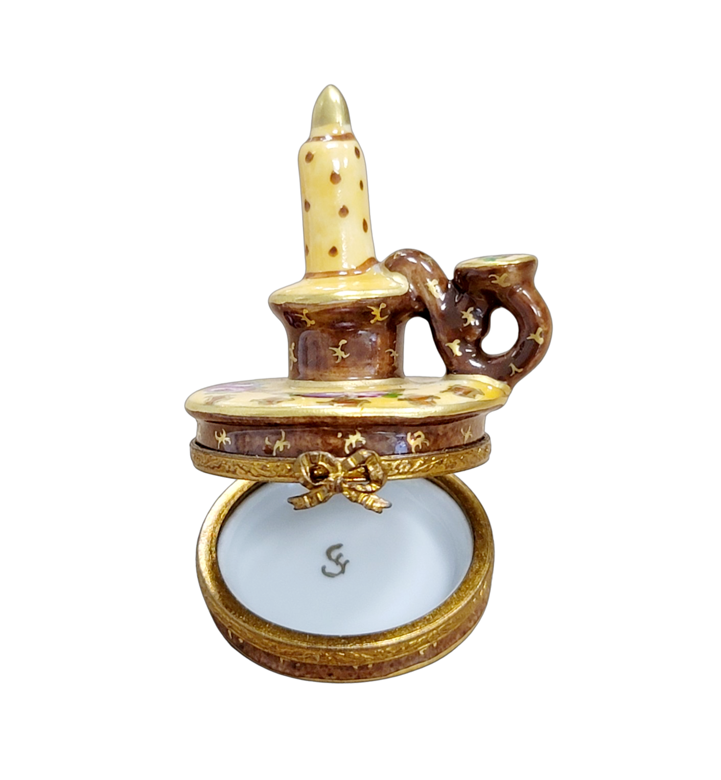 Yellow Roses Candle Stick Box Porcelain Limoges home French Trinket Box