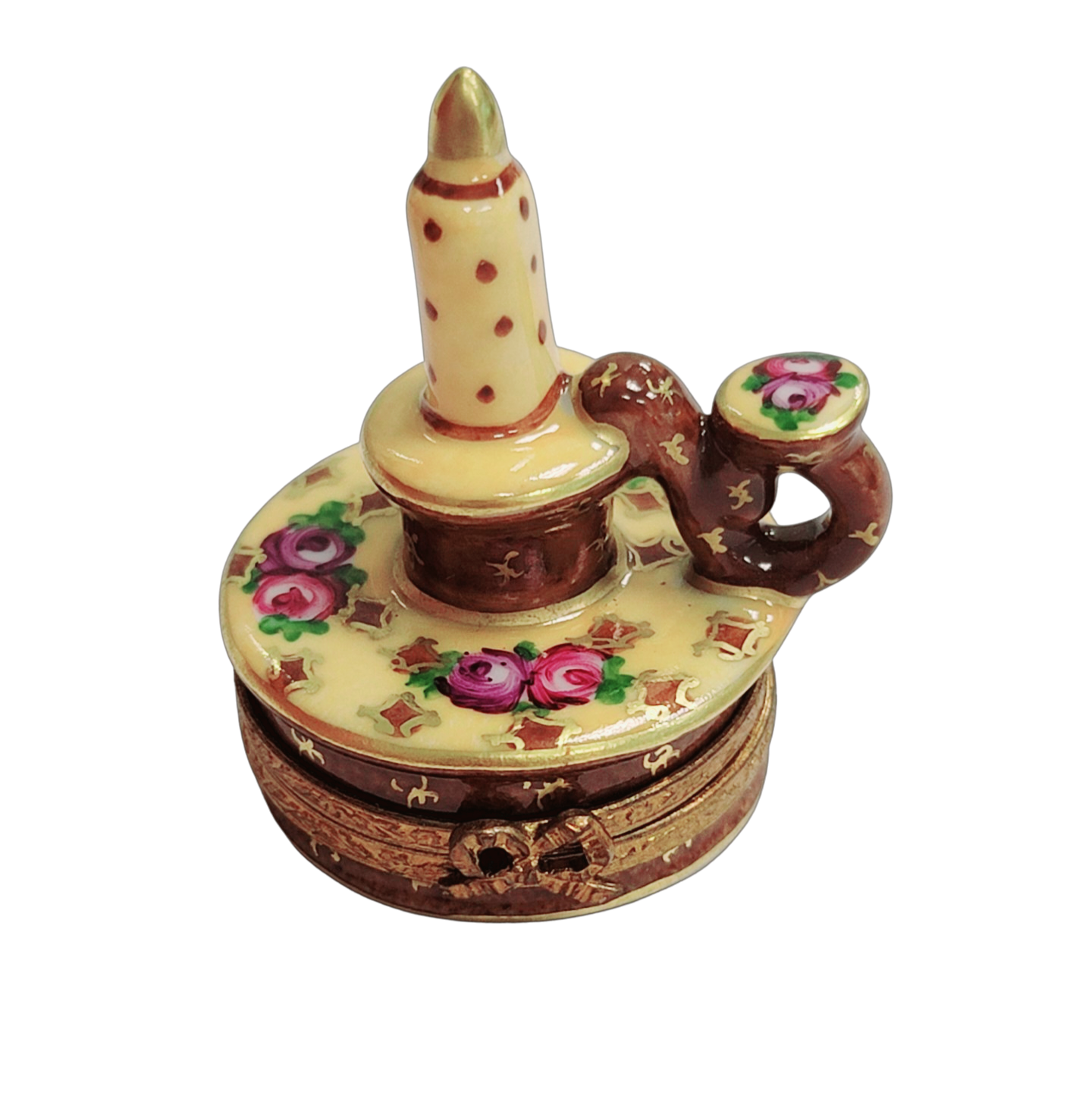 Yellow Roses Candle Stick Box Porcelain Limoges home French Trinket Box