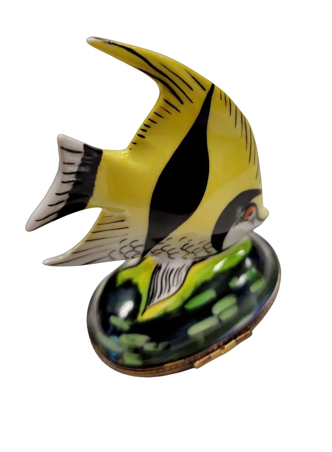 Retired Yellow Tropical Fish Box Porcelain Limoges fish ocean beach LIMOGES BOXES French Trinket Box