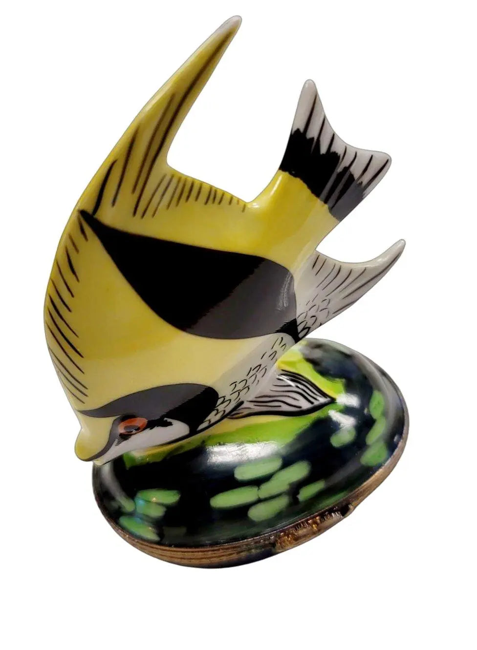 Retired Yellow Tropical Fish Box Porcelain Limoges fish ocean beach LIMOGES BOXES French Trinket Box