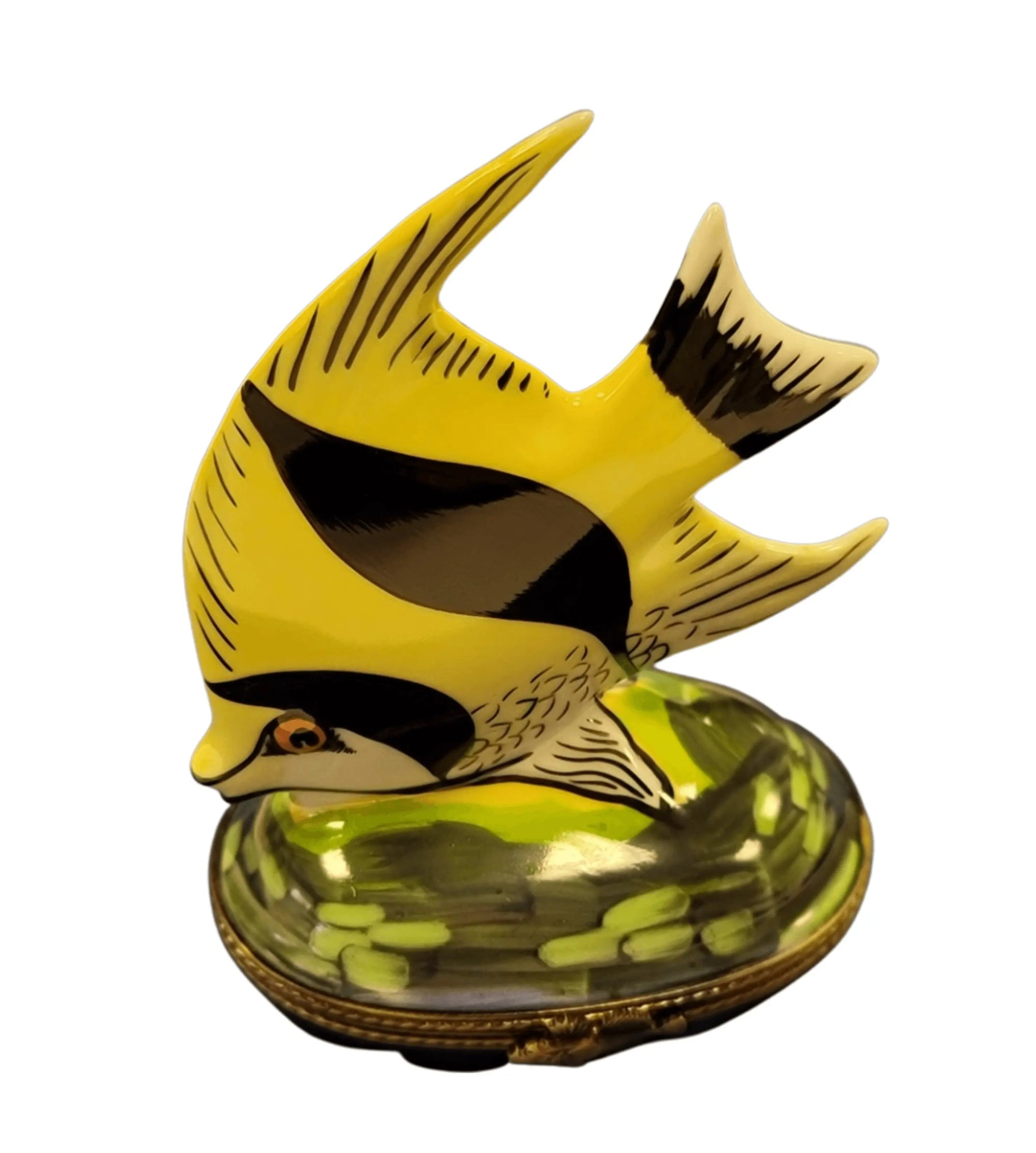 Retired Yellow Tropical Fish Box Porcelain Limoges fish ocean beach LIMOGES BOXES French Trinket Box