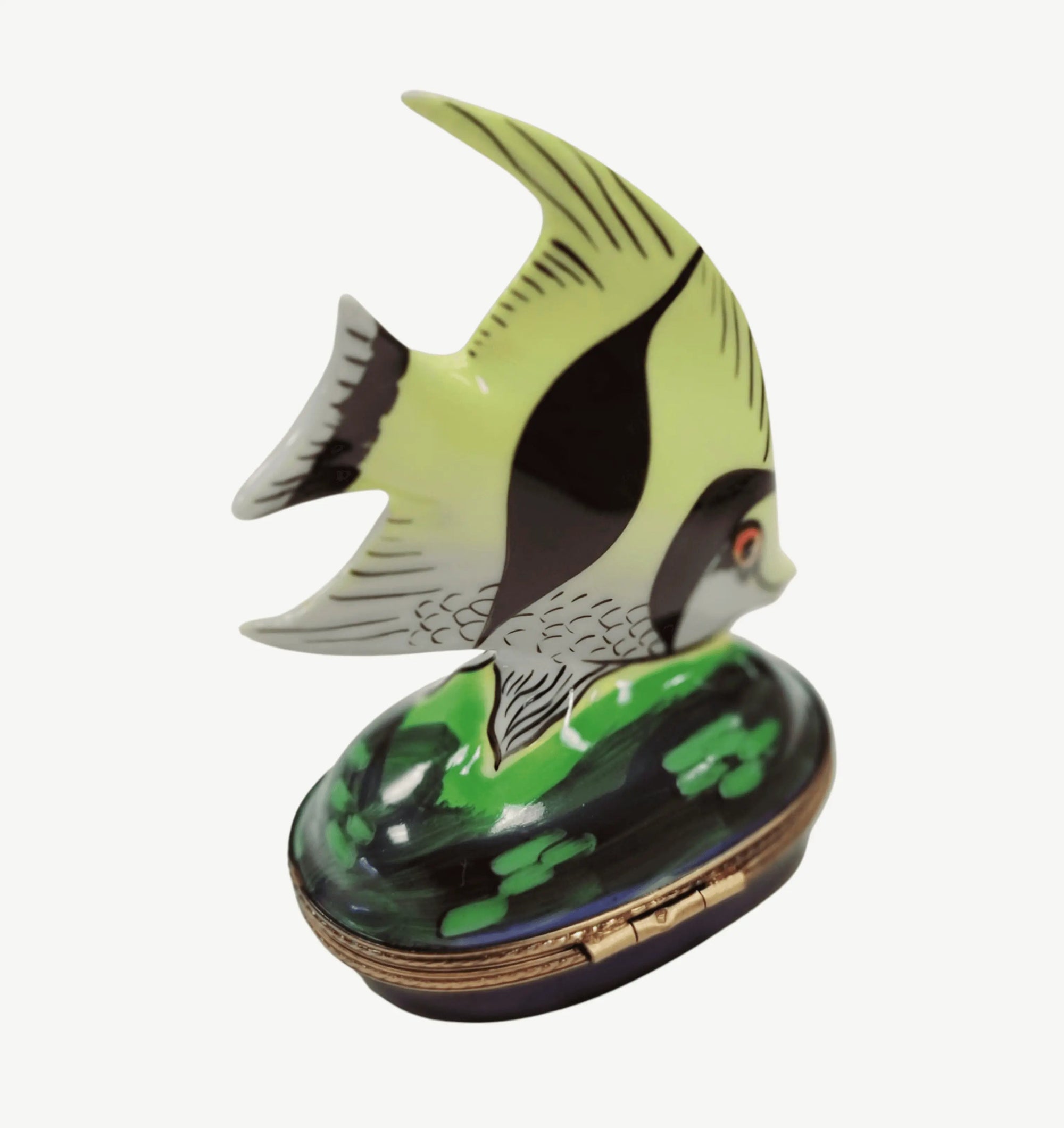 Retired Yellow Tropical Fish Box Porcelain Limoges fish ocean beach LIMOGES BOXES French Trinket Box