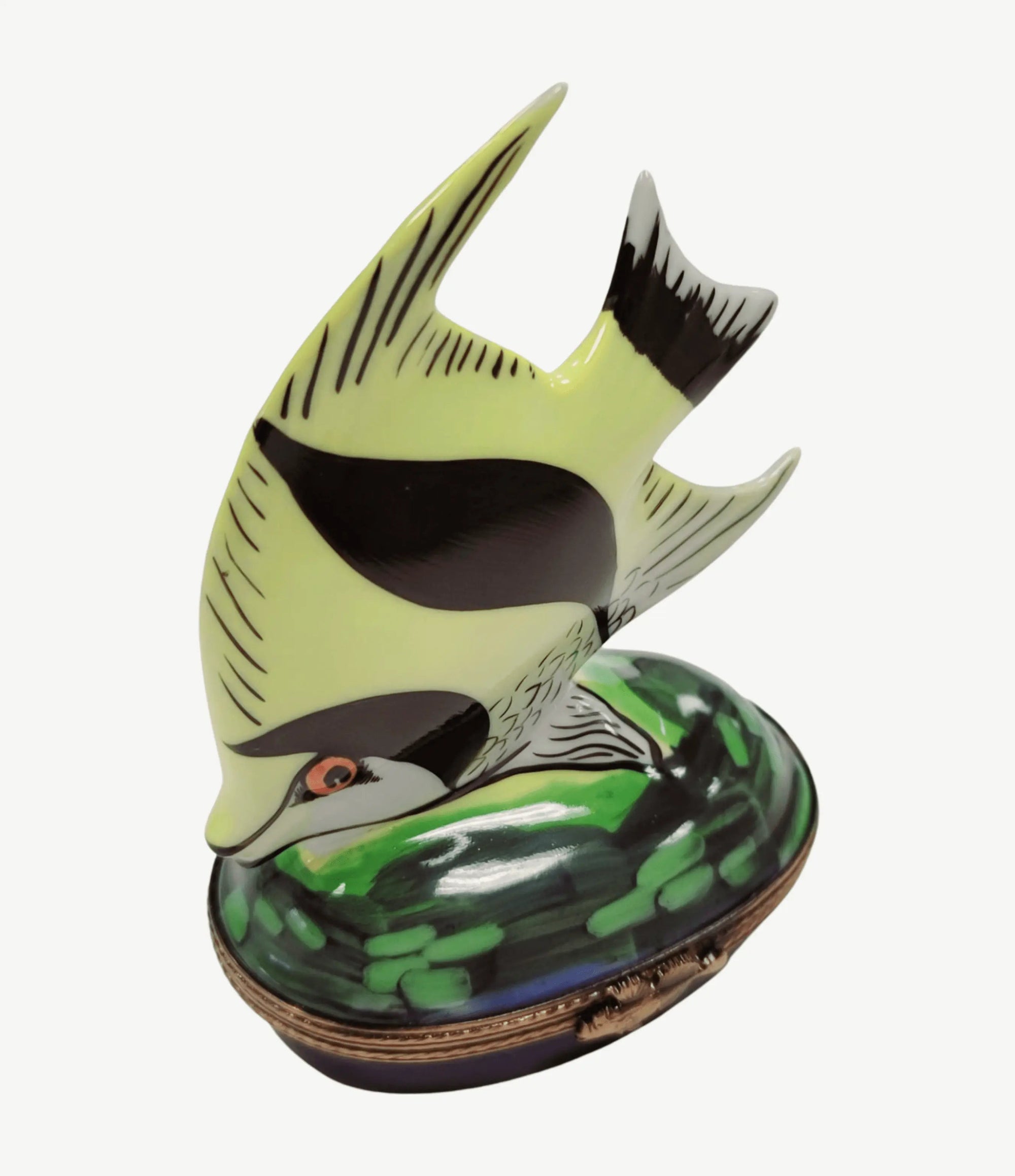 Retired Yellow Tropical Fish Box Porcelain Limoges fish ocean beach LIMOGES BOXES French Trinket Box