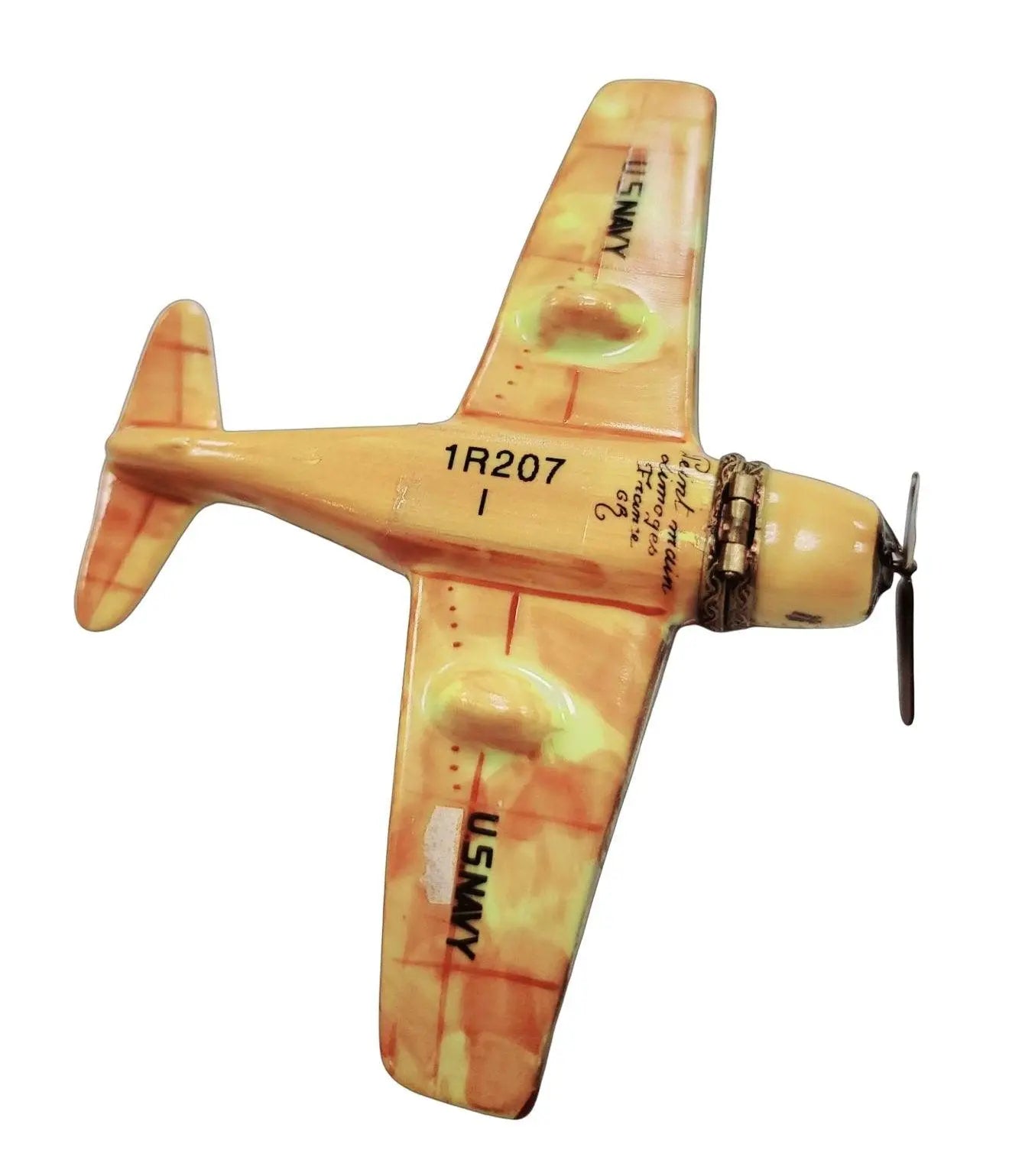 Yellow USA Navy Bomber Limoges Box Porcelain Limoges vehicle French Trinket Box