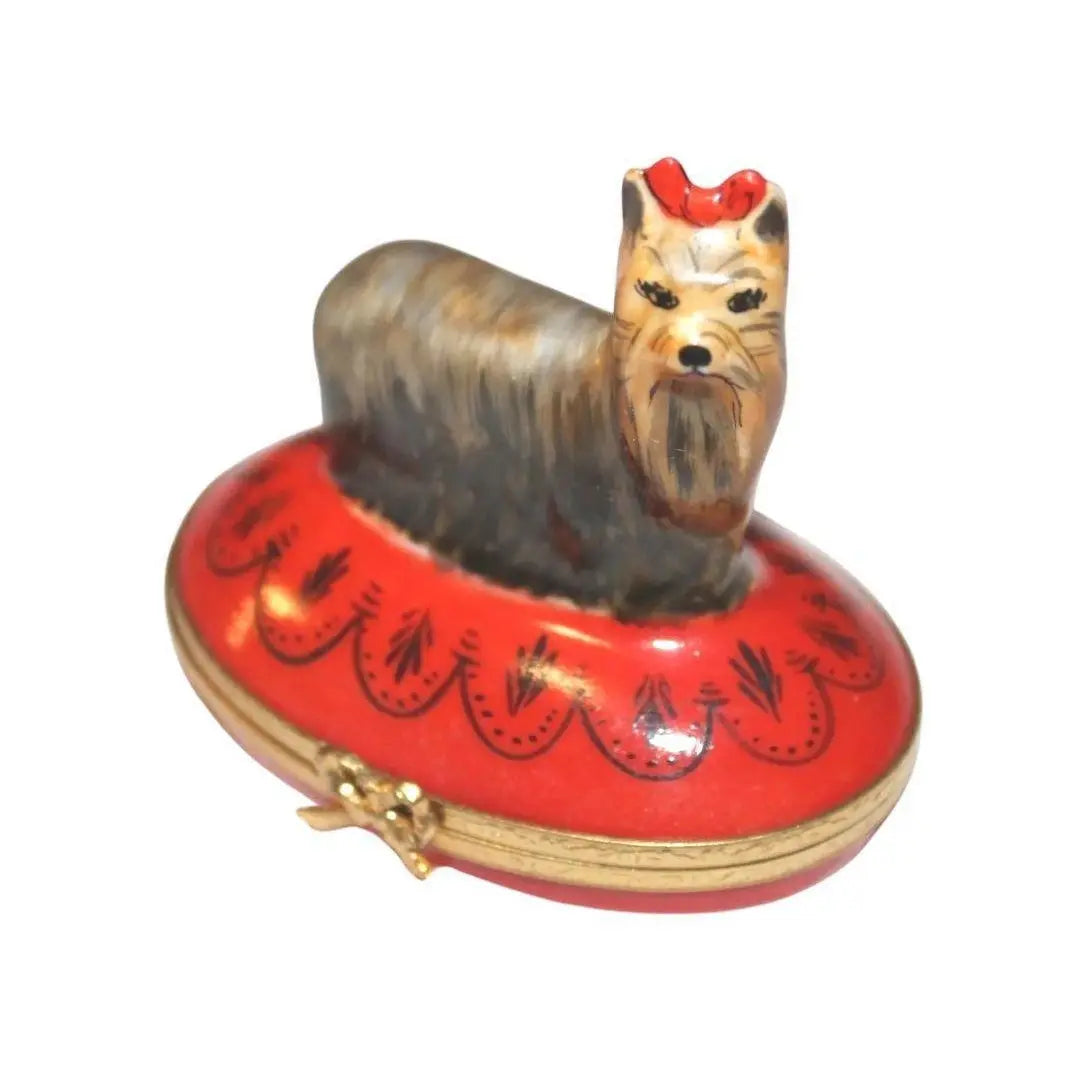 Yorkshire Dog Terrier Yorkie Artoria Porcelain Limoges dog dogs French Trinket Box