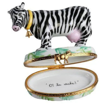 Zebra Cow Porcelain Limoges Farm animals French Trinket Box