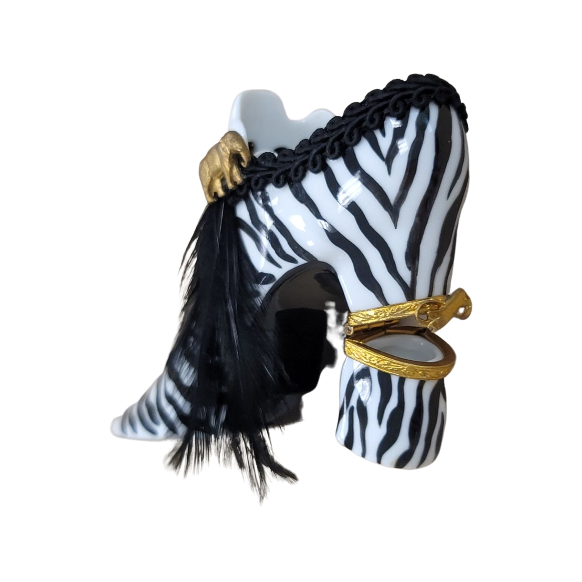 Zebra Print Shoe Elegance Porcelain Limoges shoe figurine LIMOGES BOXES French Trinket Box