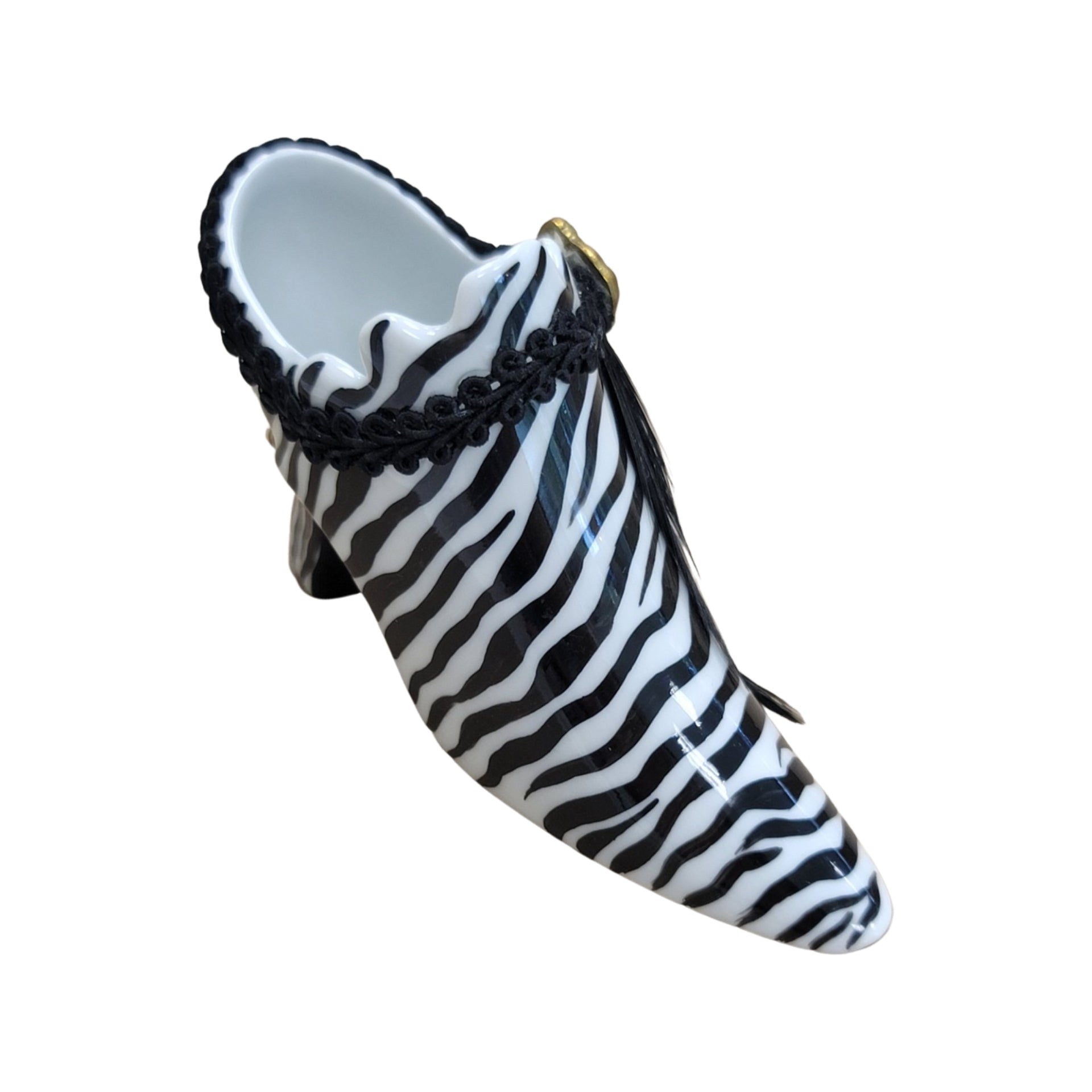 Zebra Print Shoe Elegance Porcelain Limoges shoe figurine LIMOGES BOXES French Trinket Box