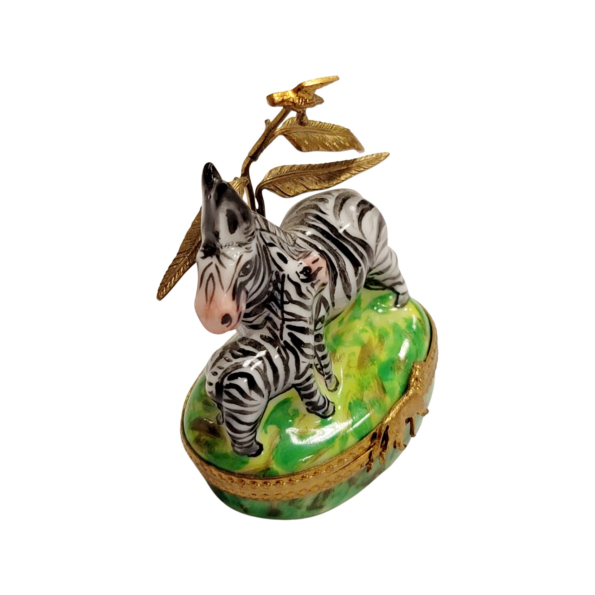 Zebra and Baby Jungle Treasure Porcelain Limoges wild animals French Trinket Box