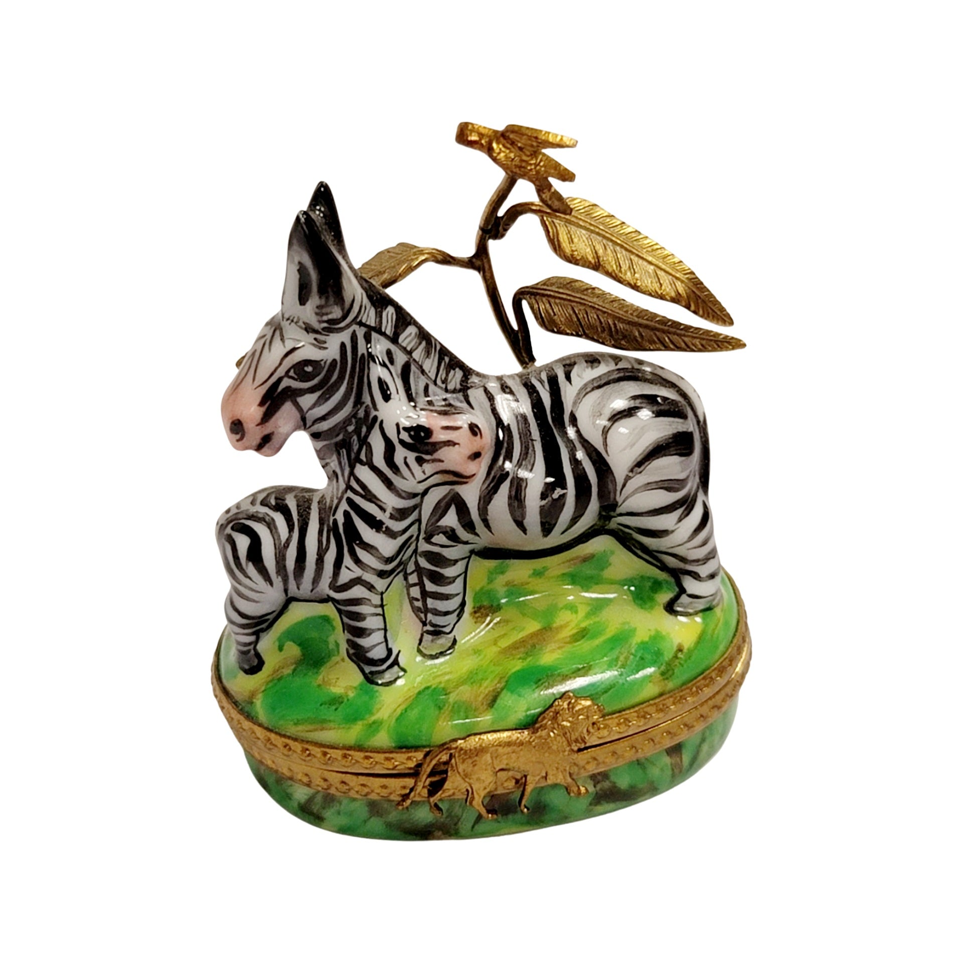 Zebra and Baby Jungle Treasure Porcelain Limoges wild animals French Trinket Box
