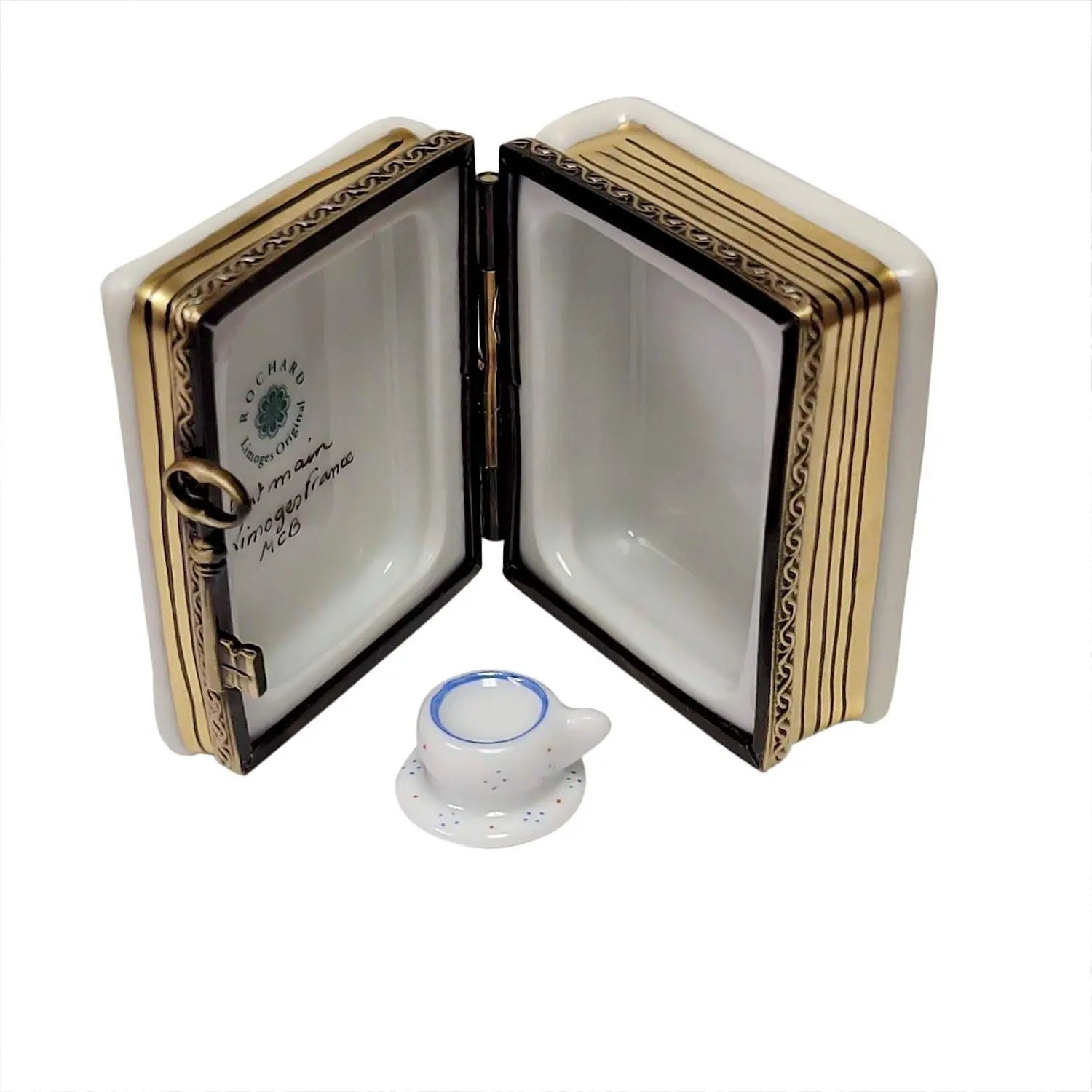 Alice In Wonderland Book with Tea Cup Porcelain Limoges Fairy Book French Trinket Box