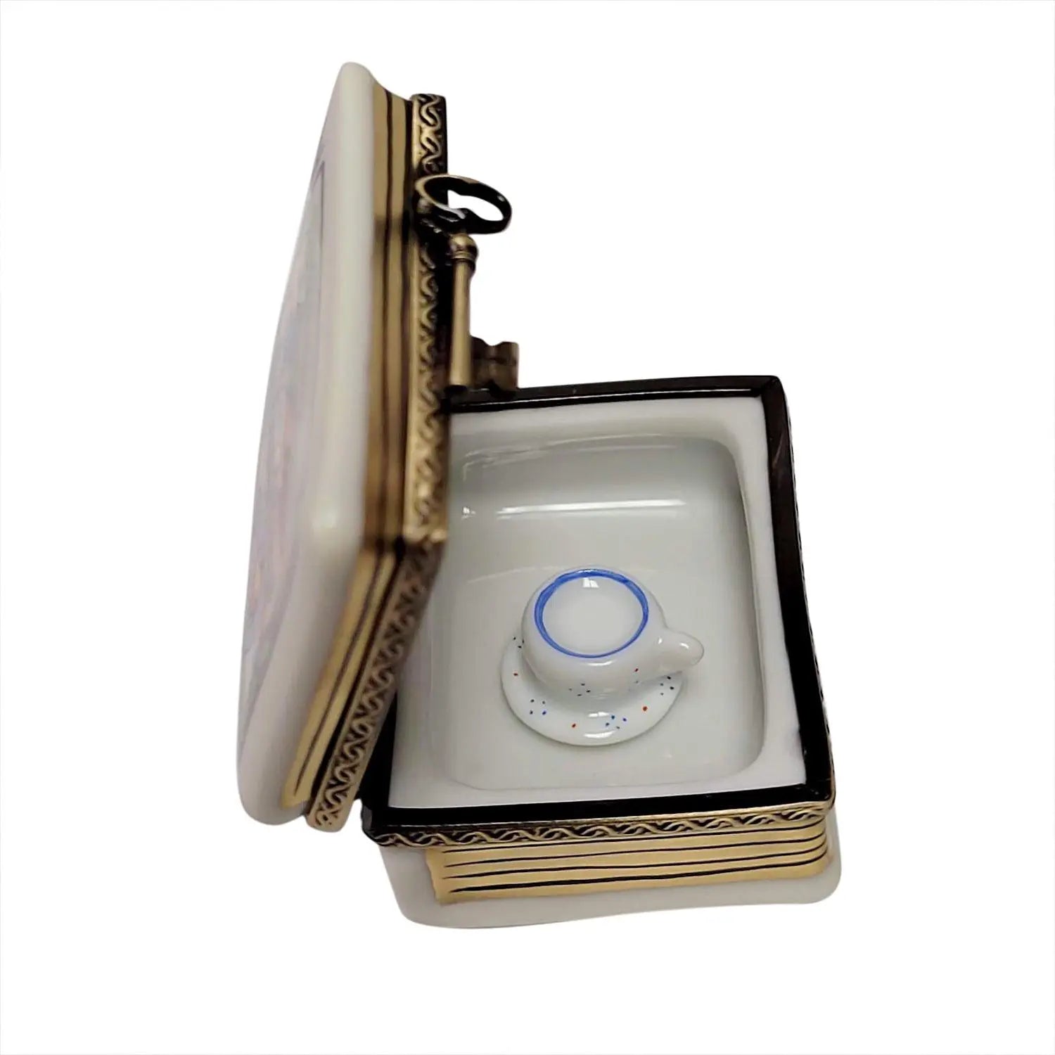 Alice In Wonderland Book with Tea Cup Porcelain Limoges Fairy Book French Trinket Box