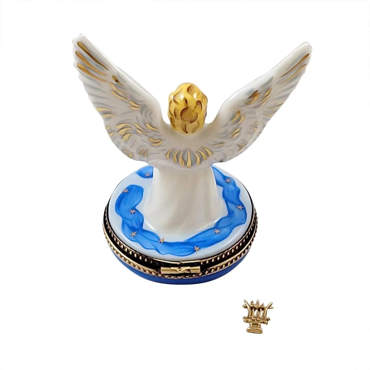 Angel Gabriel with Brass Instrument Porcelain Limoges Angel French Trinket Box